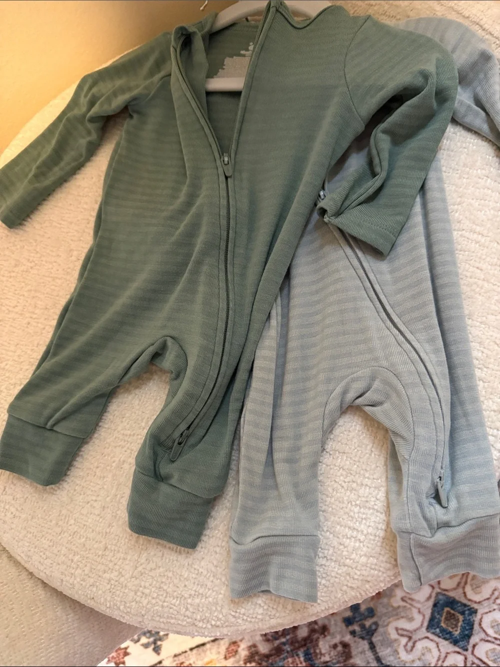 2 New Cloud Island Newborn One-Piece Set Zipper Romper in Sage and Light Blue
